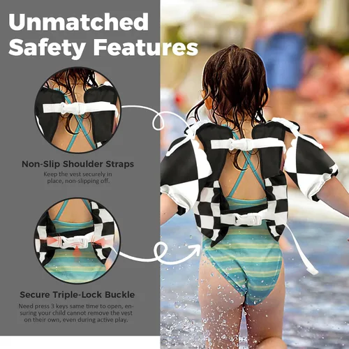 Miniatura 3 de Vvinca Chaleco de natación para niños pequeños de 22 a 66 libras (2 a 6 años) - Flotadores de piscina 3 en 1 para niños con bandas de brazo