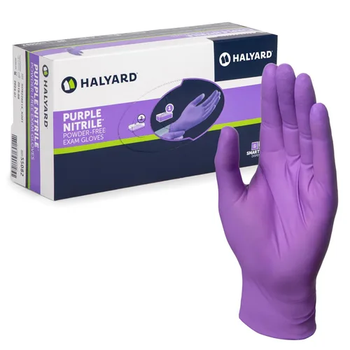 HALYARD Guantes de nitrilo morado para examen de pacientes dentales, no estériles, 5.9 mil, 9.5 pulgadas, morado, grande, 53433 (caja de 100)