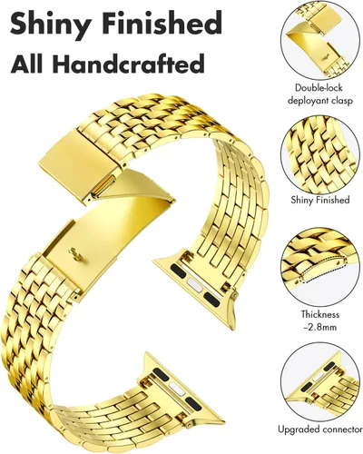 Miniatura 2 de para Apple Watch Correa de 38 mm, 40 mm, 41 mm, 42 mm, 44 mm, 45 mm Series 9 8 7 6 5 4 3 2 1 SE SE2 para mujeres y hombres, Correa de metal de acero