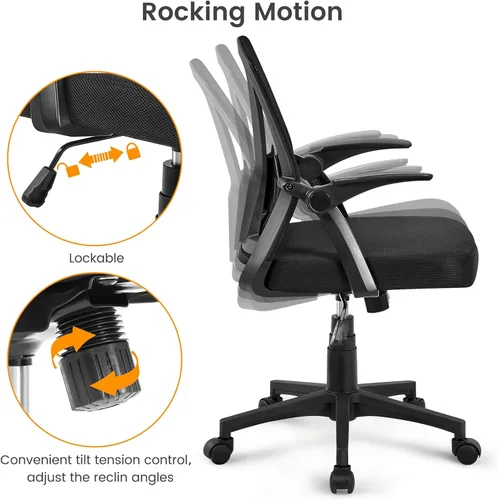 Miniatura 6 de Yaheetech Silla de oficina en casa, silla de escritorio de trabajo, silla giratoria de malla para computadora con brazos abatibles, altura Negro