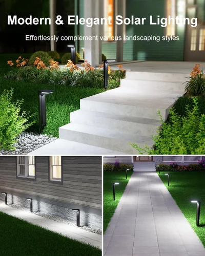 Miniatura 5 de Paquete de 6 luces solares para camino, impermeables, 30 LED, lámpara de paisaje brillante para exteriores, camino, entrada, acera, patio, césped