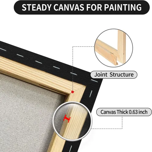 Miniatura 2 de Lienzos estirados negros y blancos para pintar, paquete múltiple de 3 unidades de 11 x 14 pulgadas, 8 x 10 pulgadas, 5 x 7 pulgadas, lienzo