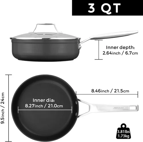 Miniatura 2 de MsMk Sartén antiadherente de 3.0 cuartos de galón con tapa, sartén antiadherente de titanio y cerámica de 9.5 pulgadas con tapa, mango que se