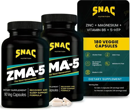 SNAC Suplemento ZMA-5 para ayudar al sueño, promueve la recuperación muscular y el crecimiento, el apoyo inmunológico y el sueño reparador con zinc,
