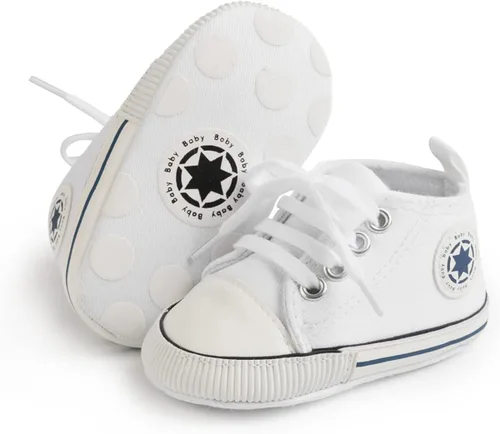 KIDSUN - Zapatos deportivos unisex de caña alta para bebés mezclilla de lona suela antideslizante suaves para los primeros pasos