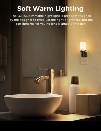 Miniatura 2 de L LOHAS LED Luces nocturnas enchufables a la pared, luz nocturna regulable con sensor de encendido/apagado automático, blanco cálido de 3000 K