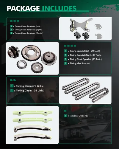 Miniatura 2 de SCITOO TKMI047L Kit de cadena de distribución Tensor Riel guía Piñón piñón de manivela Piñón tensor rueda dentada para Jeep COMMANDER Mitsubishi