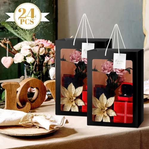 Miniatura 4 de Yahenda - 24 bolsas de regalo grandes con ventana transparente de 13.8 x 9.8 x 5.9 pulgadas, bolsas de papel transparente para ramo de flores