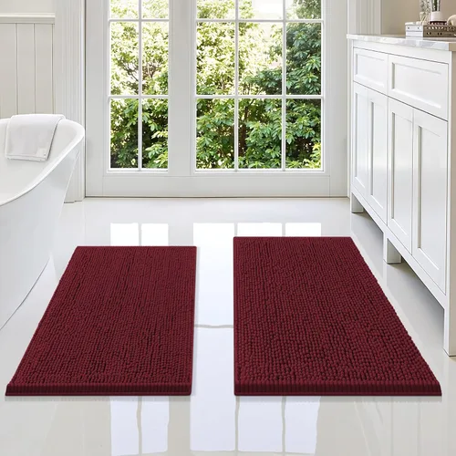 Miniatura 17 de Smiry Juego de 2 alfombras de baño, felpilla suave y absorbente, lavable a máquina, antideslizantes, para bañera, ducha y suelo