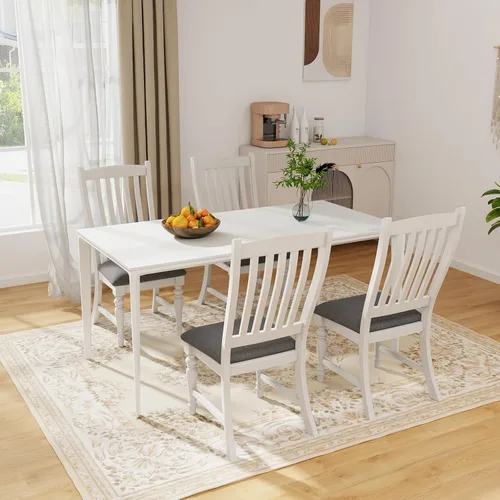 Miniatura 2 de Giantex Juego de 4 sillas de comedor de madera, sillas de cocina de granja con marco de madera maciza, carga máxima de 355 libras, sillas laterales