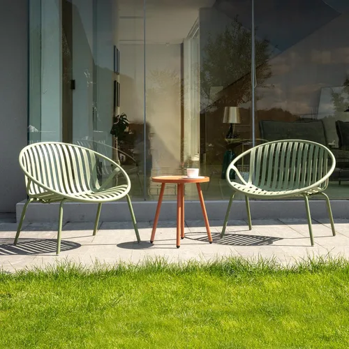 Werph Juego de muebles de patio, 3 piezas de muebles de exterior con mesa naranja bistró y sillas verdes, juego de 2, juego de patio al aire libre
