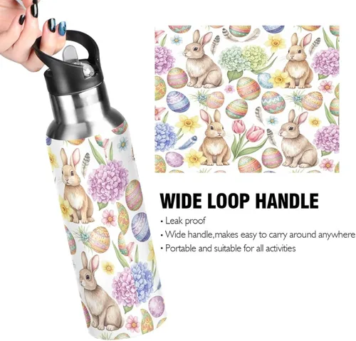 Miniatura 4 de Stainless Steel Vacuum Insulated Water Bottle 20 Oz, BPA-Free Sport Water Bottle for Gym Outdoor Travel School, Watercolor Rabbits