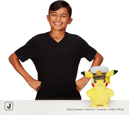 Miniatura 6 de Pokemon Capitán Pikachu de peluche - Pikachu de 8 pulgadas de felpa suave con sombrero de Capitán y detalles auténticos