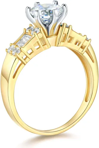 Miniatura 3 de Anillo de compromiso 14K oro SÓLIDO amarillo o blanco y set de 2 unidades de anillos de bodas