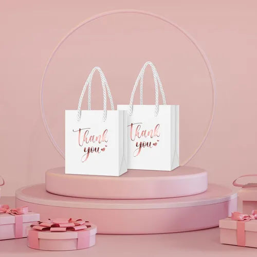 Miniatura 7 de Honoson 30 mini bolsas de regalo con asa de 4 x 2.75 x 4.5 pulgadas, pequeña bolsa de agradecimiento de papel de aluminio para boda, baby shower