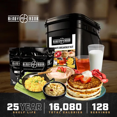 Miniatura 3 de Ready Hour Cubo de Desayuno (128 Porciones), Suministro de Alimentos de Emergencia, Kit de Alimentos de Emergencia, Alimentos con Vida Útil de 25