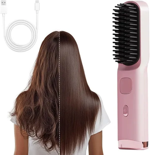 Miniatura 9 de Go Brush para cabello corto, cepillo inalámbrico para alisar el cabello con calentamiento rápido de 30 segundos, 4 niveles de calor ajustables