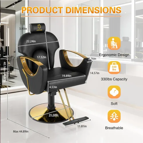 Miniatura 3 de Silla de peluquería hidráulica, sillas de salón Silla giratoria de 360 grados, altura ajustable para estilista de peluquería de salón de tatuajes