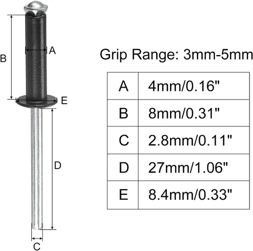 Miniatura 2 de uxcell Remaches ciegos de aluminio, 0.126 in x 0.197 in (1/8 pulgadas x 13/64 pulgadas), remache de extremo abierto, cabeza redonda plana para unir