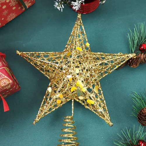 Miniatura 6 de URATOT Adorno Superior de Árbol de Navidad con Purpurina de Metal, Estrella de Alambre Hueca para la Punta del Árbol de Navidad para Decoración