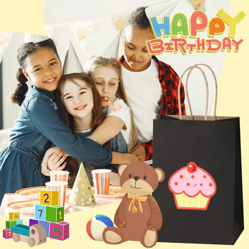 Miniatura 5 de SHOPDAY 45 bolsas de papel negras con asas, bolsas de regalo de varios tamaños de 5 x 3 x 8 y 8 x 4 x 10.5 y 10 x 5 x 13 pulgadas, 15 bolsas