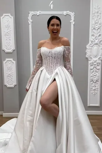 Miniatura 25 de Vestido de novia formal sin tirantes con encaje, largo de sirena para mujer 2019 WD162