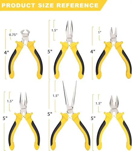 Miniatura 7 de DOWELL Juego de 6 alicates pequeños con punta de aguja, diagonal, punta de nariz doblada y línea para hacer manualidades, reparar dispositivos