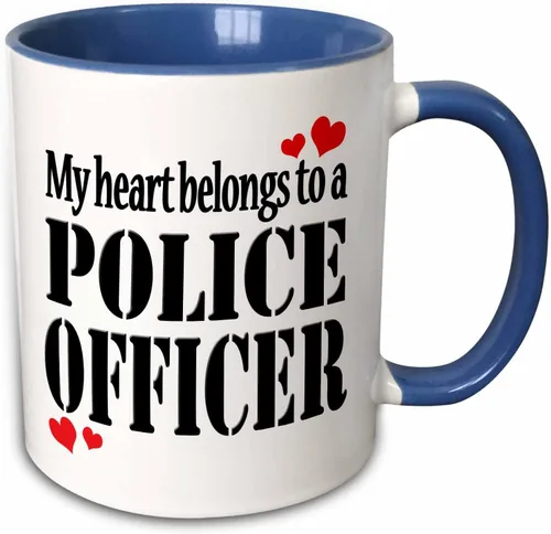 3dRose Taza de cerámica My heart belongs to a policer, azul/blanco