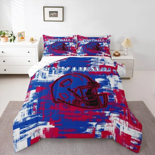 Miniatura 11 de Feelyou Juego de edredón de fútbol, tamaño individual, juego de ropa de cama deportiva de rugby para niños y niñas, color negro y marrón, edredón