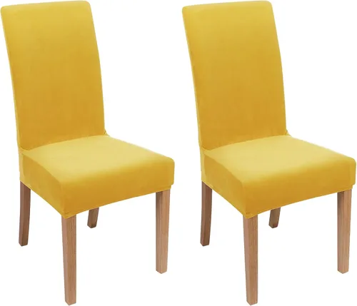 Miniatura 36 de smiry - Fundas para sillas de comedor de terciopelo elástico y suave, extraíbles, Terciopelo, Beige