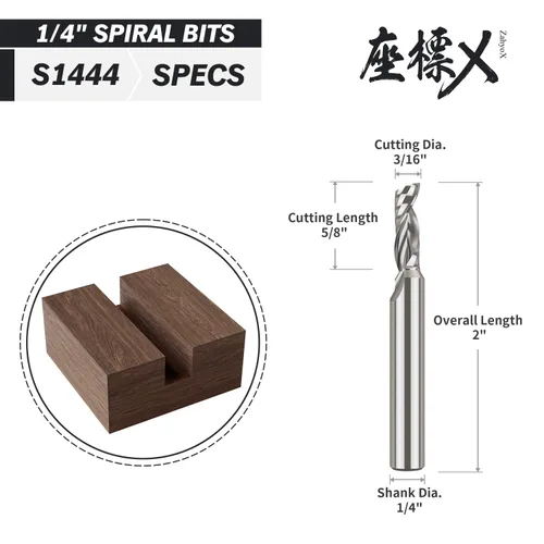 Miniatura 2 de ZahyoX O Flute Upcut - Broca de carburo sólido en espiral, vástago de 1/4 de pulgada, fresadora de extremo CNC de una sola flauta, 3/16 de diámetro