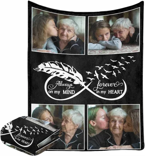 Miniatura 6 de LOSARON Manta conmemorativa con foto personalizada en memoria amorosa para la pérdida de un ser querido, siempre en mi mente para siempre en mi N.º 3
