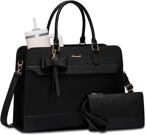 Miniatura 3 de LOVEVOOK Bolso para laptop de mano para mujer, bolso de trabajo de cuero, bolso de negocios impermeable para profesora, bolso de mano grande