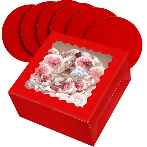 Miniatura 8 de qiqee 10x10x5 Caja para pasteles, 18 juegos de cajas para pasteles negras con ventana y 18 juegos de bases redondas negras de 10 pulgadas