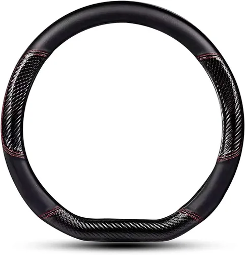HAOTULE Funda de volante de fibra de carbono y cuero en forma de D, elegante funda de cuero antideslizante para automóvil, interior de automóvil de