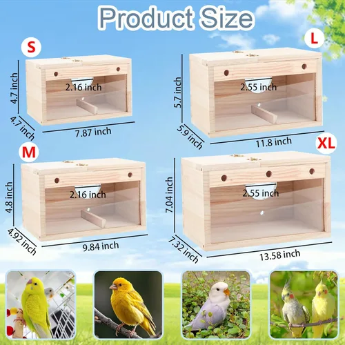 Miniatura 3 de Tfwadmx Caja nido de periquitos, caja transparente para cría de nido de pájaros, caja nido de loro de madera con jaula de perca para pájaros, casa