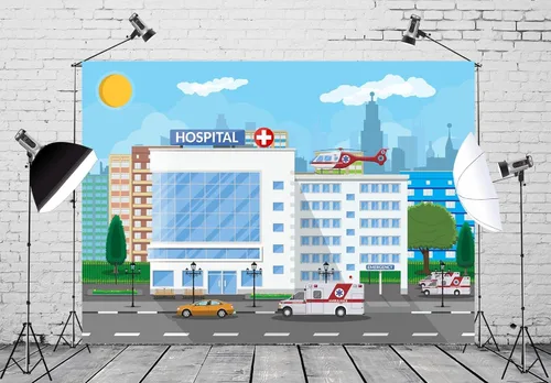 Miniatura 3 de Telón de fondo de tela de 5 x 3 pies para hospital, fotografía, ambulancia, helicóptero, escuela de enfermería, médico, oficina, fondo, niños