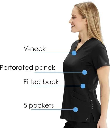 Miniatura 5 de Barco ONE - Top de 5 bolsillos con cuello en V para mujer elástico en 4 direcciones