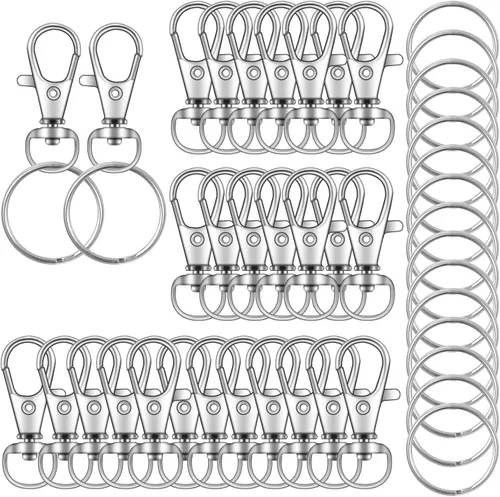 70 piezas de ganchos giratorios con llaveros, cierre de pinza de langosta de metal, llaveros para manualidades 3,17 cm / 1,25 pulgadas Plata