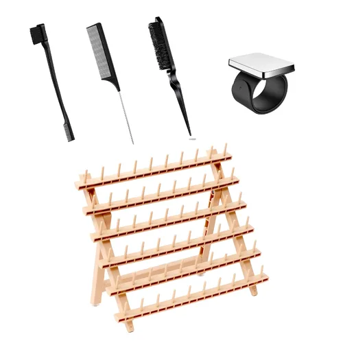 Laflare Estante de trenzado para cabello con juego de peine, pulsera de gel trenzado y estante (soporte de extensión con 60 clavijas) con accesorios