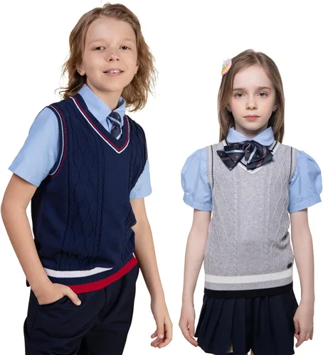Miniatura 3 de Kid Nation Chaleco de suéter para niños, 100% algodón, chaleco de uniforme escolar para niñas y niños pequeños chaleco de punto