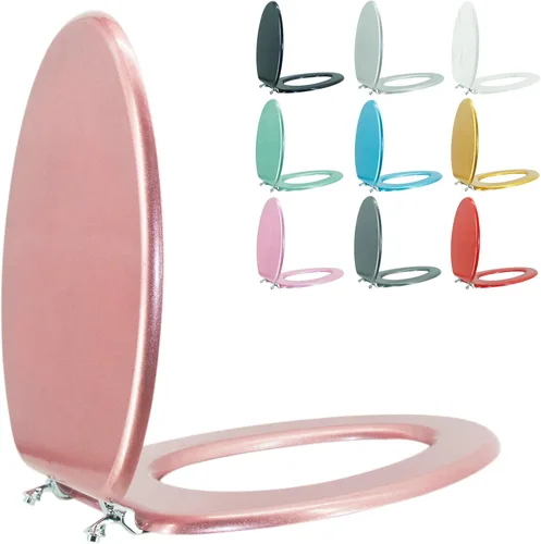 Miniatura 8 de Asiento de Inodoro Alargado de Madera Asiento de Inodoro Previene el Desplazamiento con Bisagras de Aleación de Zinc Tamaño Estándar Americano Rojo