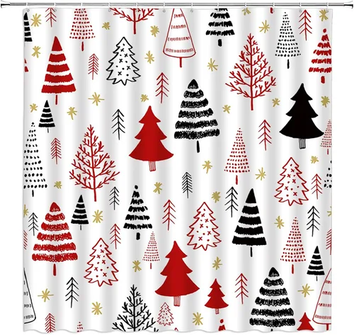Miniatura 14 de GCTNBJL Cortina de ducha navideña para RV, diseño de árbol de pino, copo de nieve, estrella, bosque, vacaciones de invierno, naturaleza rústica