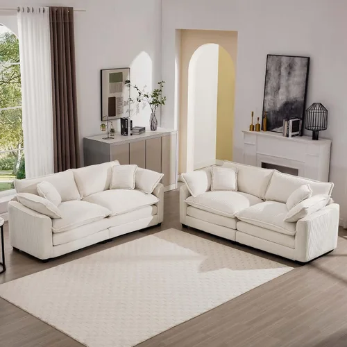 Miniatura 16 de Juego de sofá de 2 piezas de gran tamaño para sala de estar, sofá biplaza y sofá individual, asiento modular modular profundo de pana cómodos sofás
