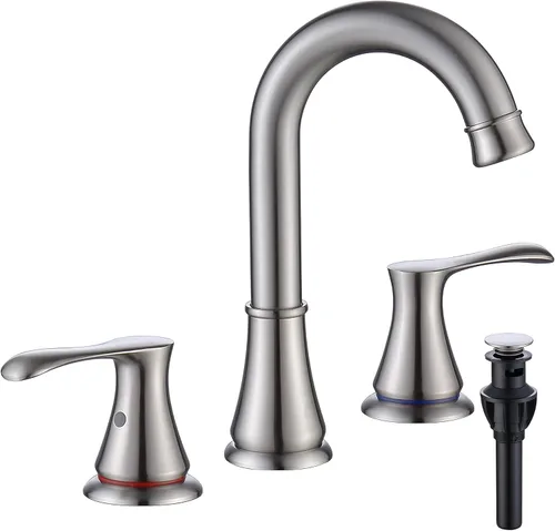Miniatura 9 de Grifo de Baño para Lavabo de 3 Orificios con Desagüe Emergente y Manguera de Suministro de Grifos cUPC, Grifo de Lavabo de Baño Extendido de Latón