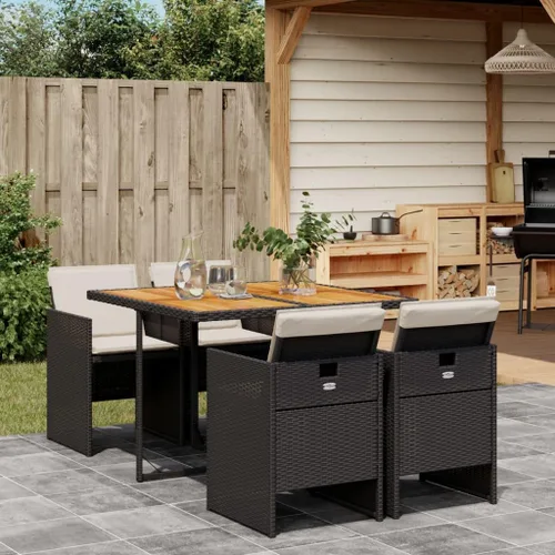 Miniatura 19 de 9 Piece Patio Dining Set with Cream Cushions Beige Poly Rattan Table and 8 Foldable Chairs for Backyard Garden Dining Beige/Wood/9 Piece