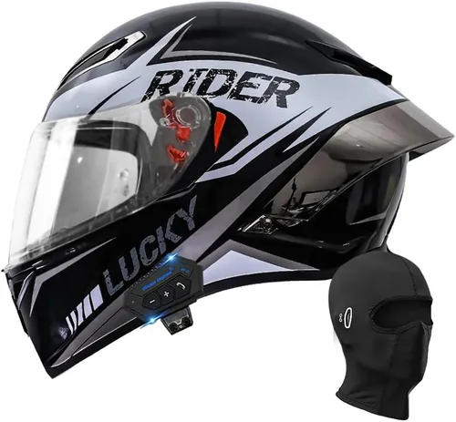 Miniatura 24 de Casco de motocicleta Bluetooth de cara completa, aprobado por DOT, casco antivaho, doble visera, casco de bicicleta de calle, altavoz dual integrado