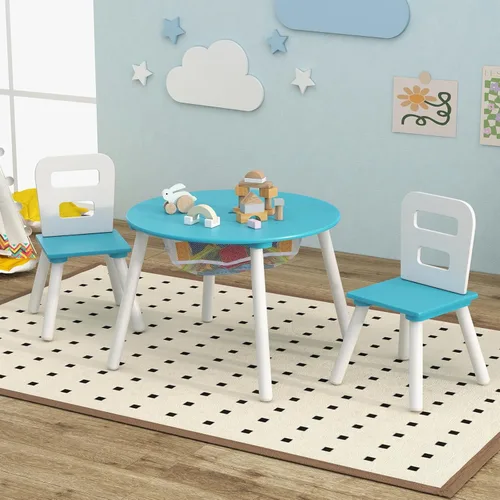 Miniatura 9 de Costzon Juego de mesa y silla para niños, mesa de actividades de madera con almacenamiento de malla central, muebles para niños y niñas, ideal
