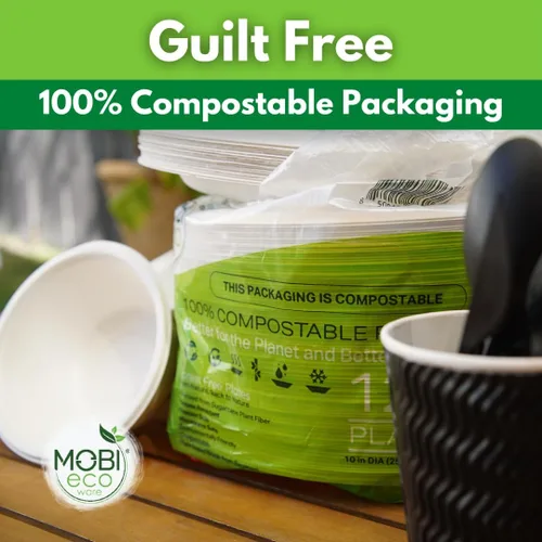 Miniatura 4 de Platos de papel, 100 % compostables, 10 pulgadas por 0.5 pulgadas de profundidad, plato desechable resistente, certificado (BPI), sin (PFAS)