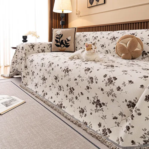 Miniatura 33 de VClife Soft Couch Cover, Vintage Brown Floral Jacquard Couch Covers for Dog, French Cottage Botanical Sofa Cover for 2 Cushion Sofa, Washable
